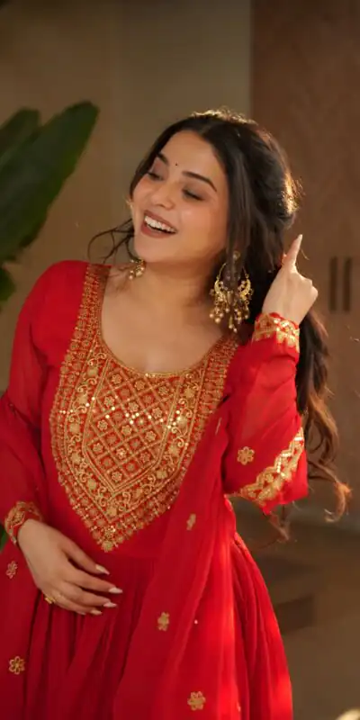 Red Faux Blooming Sequins Zari Gown | Gowns, Bollywood Gowns, Creative Gowns, Designer Gowns, Embroidered Gowns, Party Wear Gowns