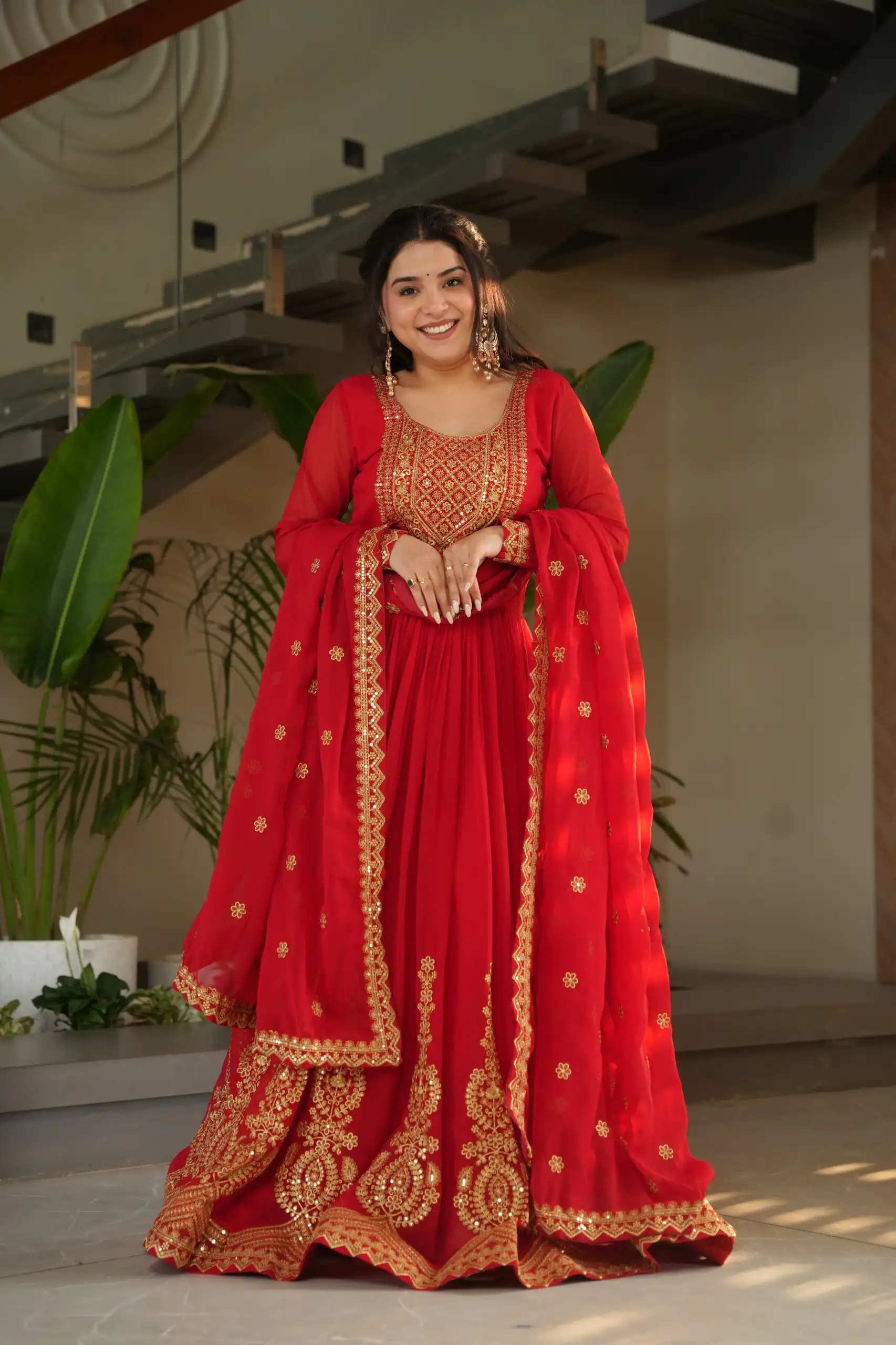 Red Faux Blooming Sequins Zari Gown | Gowns, Bollywood Gowns, Creative Gowns, Designer Gowns, Embroidered Gowns, Party Wear Gowns
