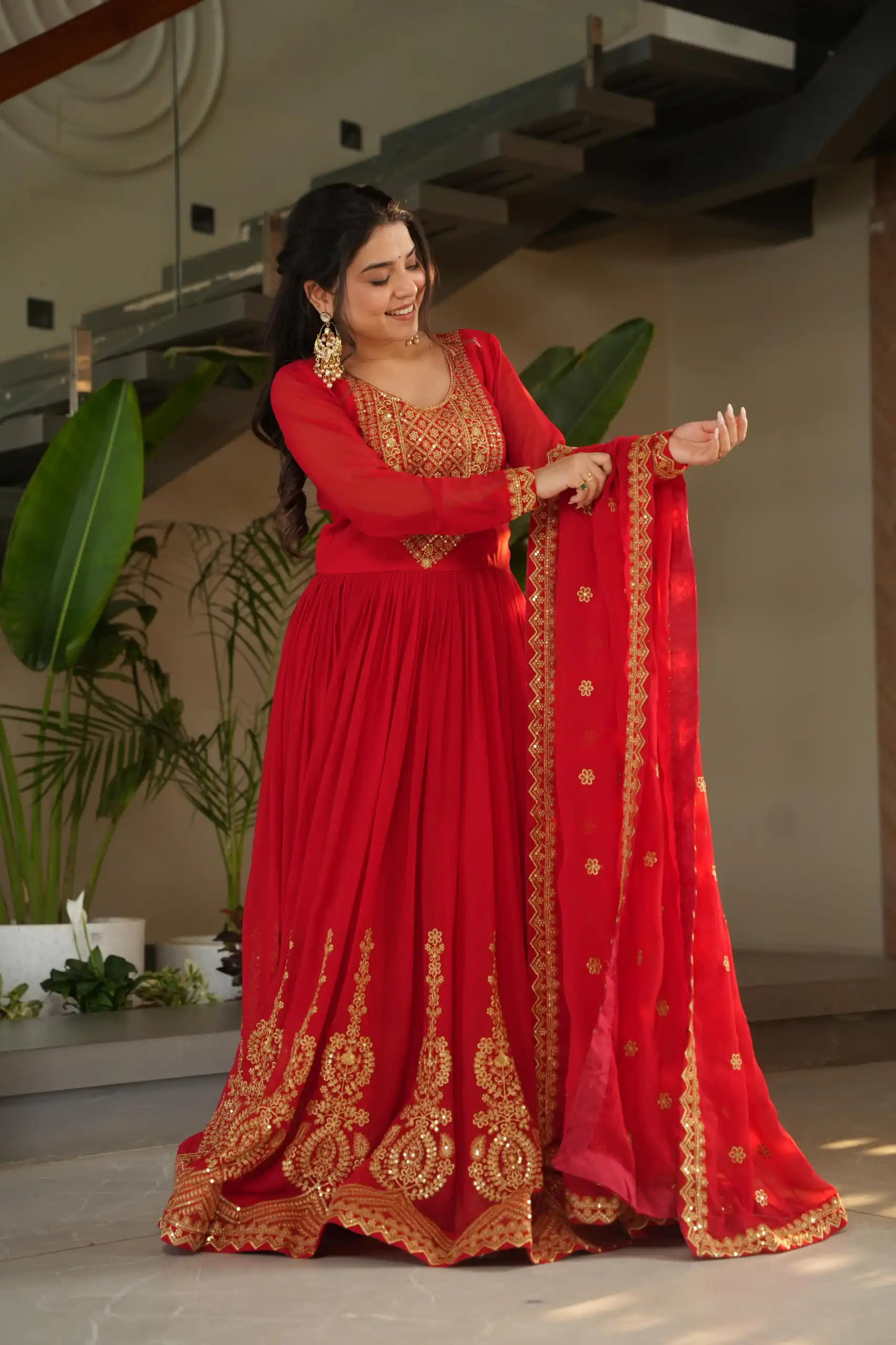 Red Faux Blooming Sequins Zari Gown | Gowns, Bollywood Gowns, Creative Gowns, Designer Gowns, Embroidered Gowns, Party Wear Gowns