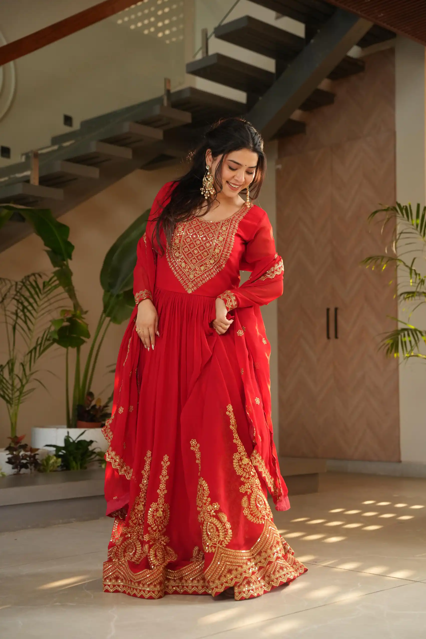 Red Faux Blooming Sequins Zari Gown | Gowns, Bollywood Gowns, Creative Gowns, Designer Gowns, Embroidered Gowns, Party Wear Gowns