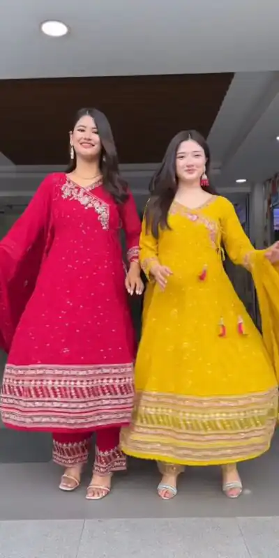 Red Faux Georgette Embroidery Work Salwar Suit | Jump Suits, Tops & Bottoms, Track Suits, Salwar suit, Casual Suits, Creative suits, Designer Suits, Palazzo Suits, Party Wear Suits, Patiala Suits, Straight Suits, Trendy Wear