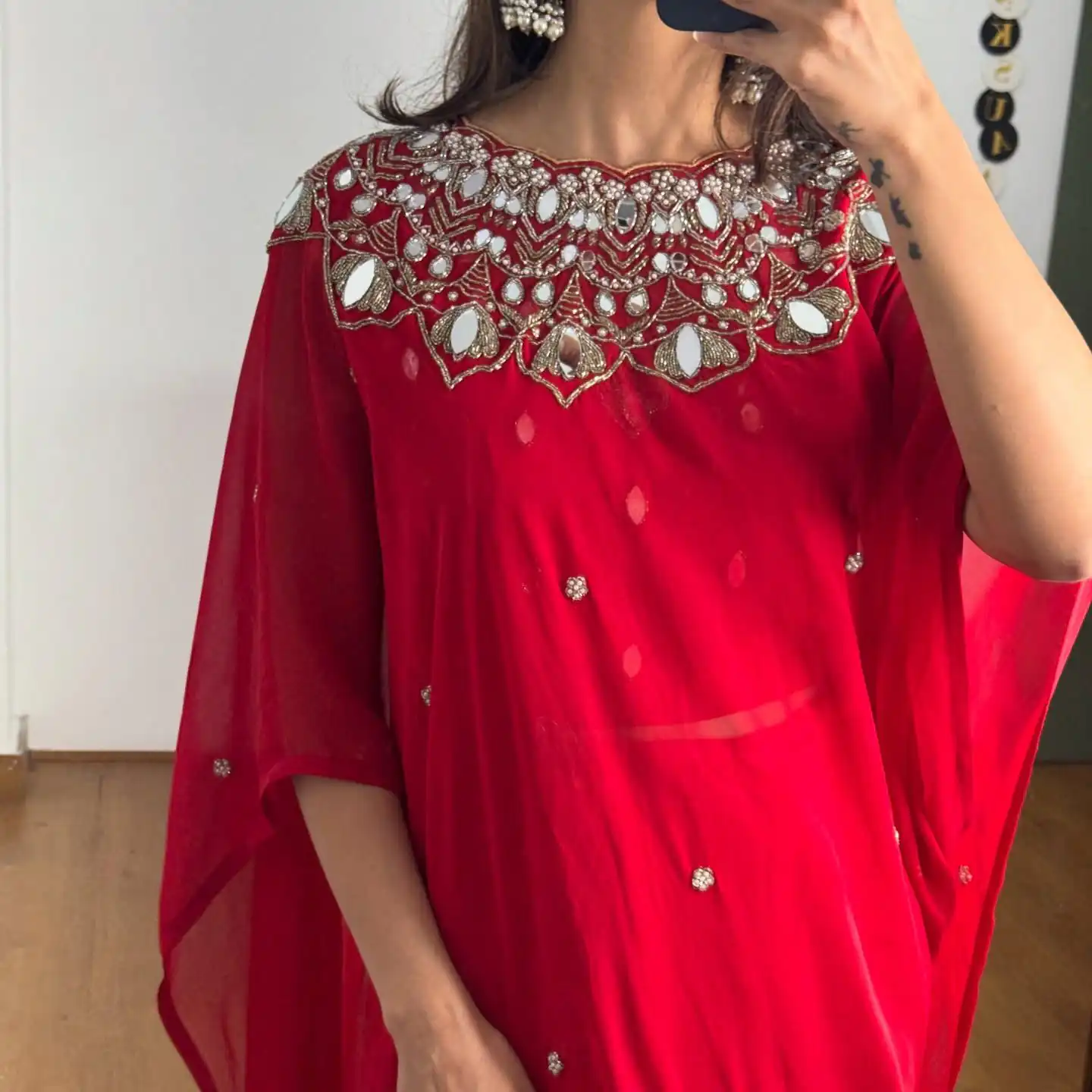 Red Faux Georgette Mirror Embroidery Work Saree | Sarees, Bollywood Sarees, Creative Sarees, Designer Sarees, Embroidered Sarees, Ethnic Saree, Modern Digital sarees, Party Wear Sarees