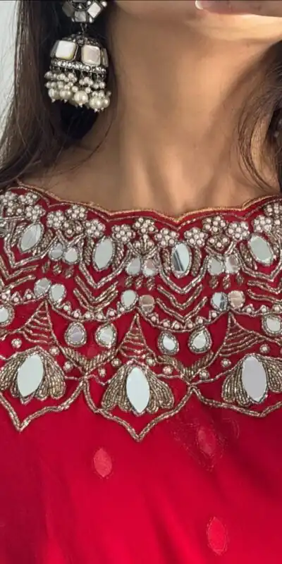 Red Faux Georgette Mirror Embroidery Work Saree | Sarees, Bollywood Sarees, Creative Sarees, Designer Sarees, Embroidered Sarees, Ethnic Saree, Modern Digital sarees, Party Wear Sarees