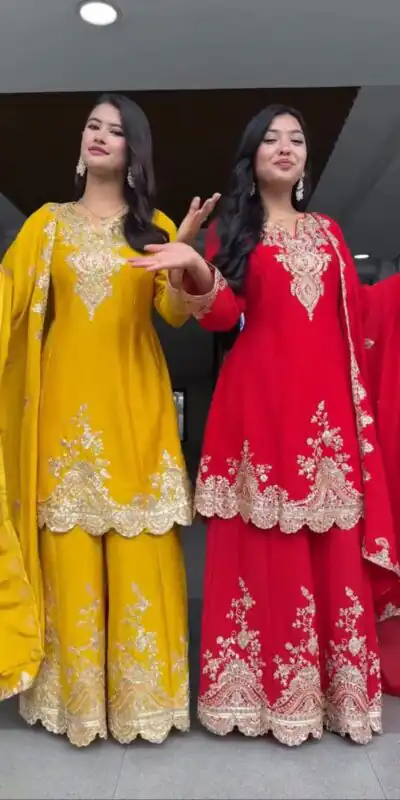Red Faux Georgette Thread Work Salwar Suit | Jump Suits, Salwar suit, Casual Suits, Creative suits, Designer Suits, Palazzo Suits, Party Wear Suits, Patiala Suits, Straight Suits