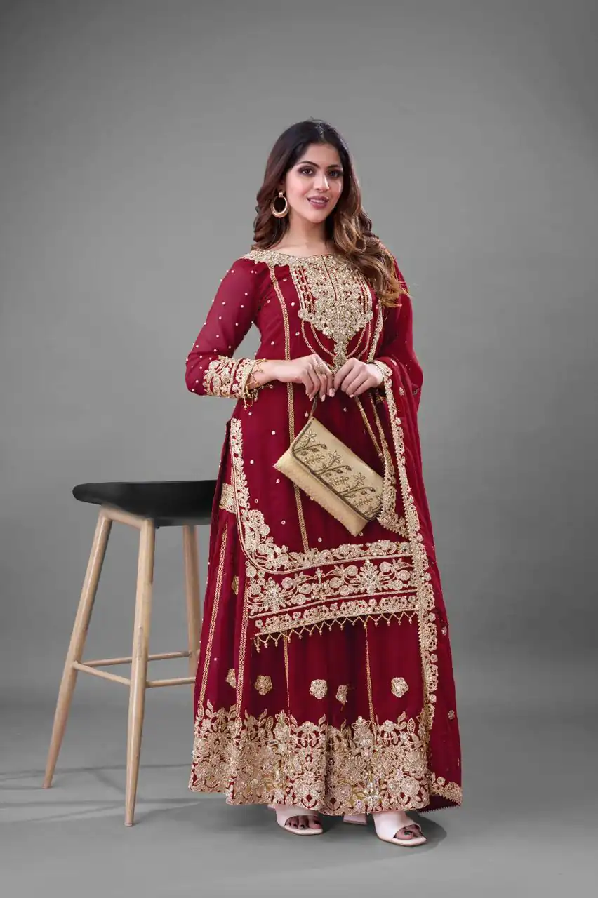 Red Faux Georgette With Embroidery Salwar Suit | Jump Suits, Salwar suit, Casual Suits, Creative suits, Designer Suits, Palazzo Suits, Party Wear Suits, Patiala Suits, Straight Suits