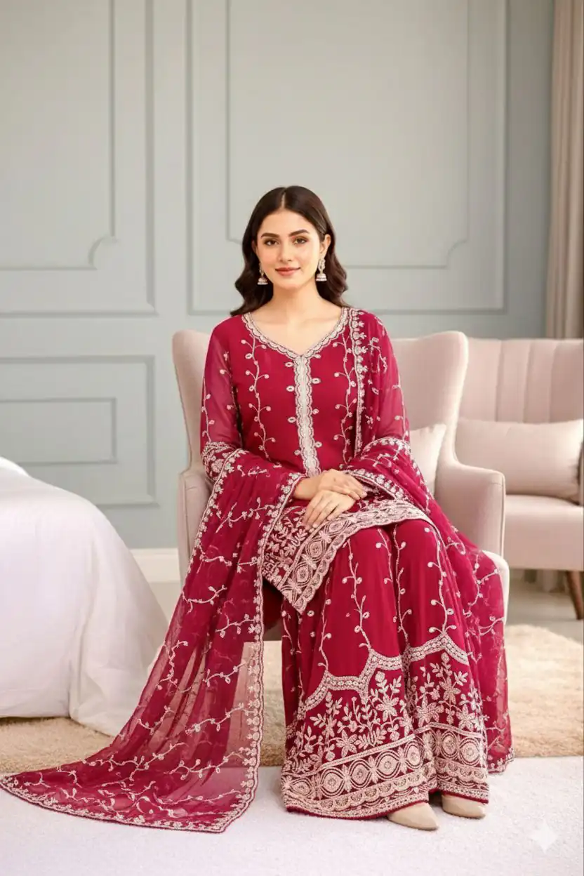 Red Fendy Silk Embroidery Work Salwar Suit | Jump Suits, Salwar suit, Casual Suits, Creative suits, Designer Suits, Palazzo Suits, Party Wear Suits, Patiala Suits, Straight Suits