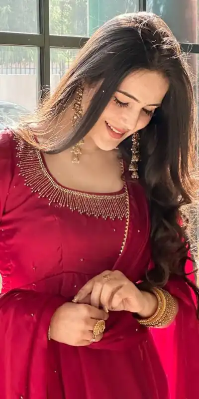 Red Fendy Silk Lace Border Work Gown | Gowns, Bollywood Gowns, Creative Gowns, Designer Gowns, Embroidered Gowns, Party Wear Gowns