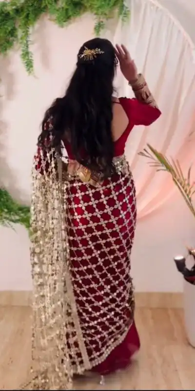 Red Fendy Silk Lace Mirror Work Saree | Sarees, Bollywood Sarees, Creative Sarees, Designer Sarees, Embroidered Sarees, Ethnic Saree, Modern Digital sarees, Party Wear Sarees