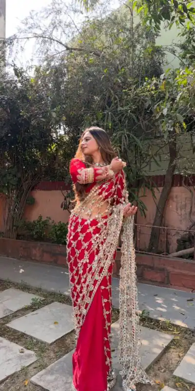 Red Fendy Silk Lace Mirror Work Saree | Sarees, Bollywood Sarees, Creative Sarees, Designer Sarees, Embroidered Sarees, Ethnic Saree, Modern Digital sarees, Party Wear Sarees