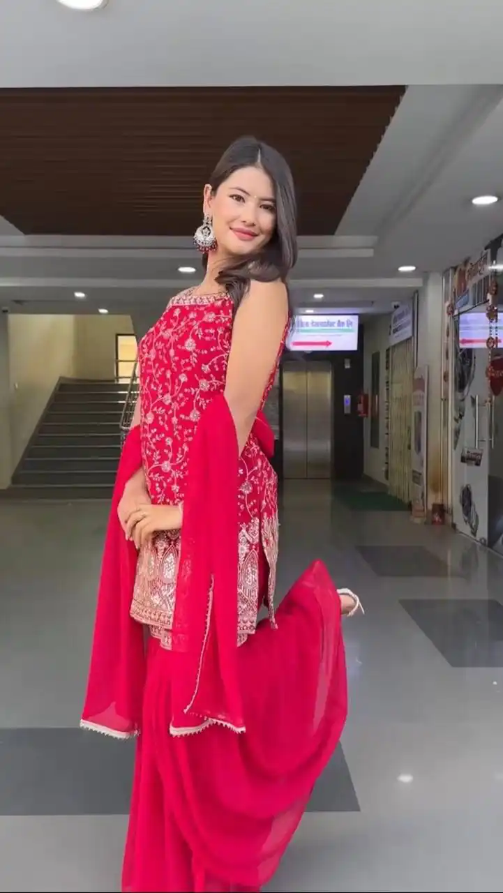 Red Fox Georgette Sequence Lace Work Salwar Suit | Jump Suits, Salwar suit, Casual Suits, Creative suits, Designer Suits, Palazzo Suits, Party Wear Suits, Patiala Suits, Straight Suits