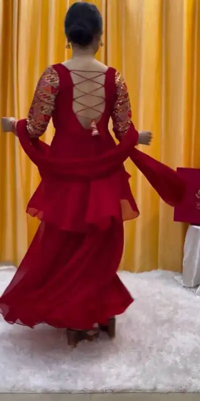 Red Fox Georgette Thread Work With Fancy Button Salwar Suit | Jump Suits, Salwar suit, Casual Suits, Creative suits, Designer Suits, Palazzo Suits, Party Wear Suits, Patiala Suits, Straight Suits