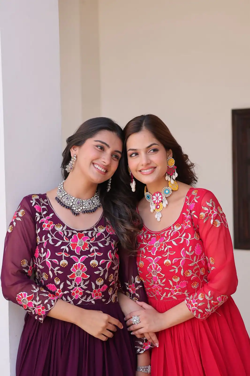 Red Fox Georgette With Embroidery Work Gown | Jump Suits, Salwar suit, Casual Suits, Creative suits, Designer Suits, Palazzo Suits, Party Wear Suits, Patiala Suits, Straight Suits