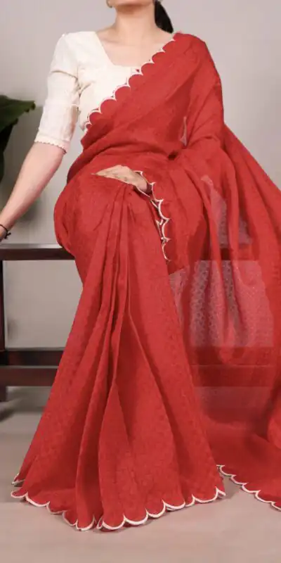 Red Gadhawal Arca Work Saree | Sarees, Bollywood Sarees, Creative Sarees, Designer Sarees, Embroidered Sarees, Ethnic Saree, Modern Digital sarees, Party Wear Sarees