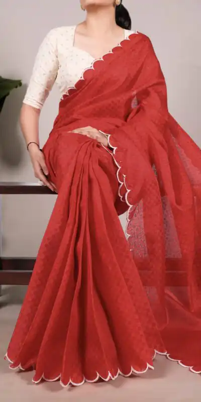 Red Gadhawal Arca Work Saree | Sarees, Bollywood Sarees, Creative Sarees, Designer Sarees, Embroidered Sarees, Ethnic Saree, Modern Digital sarees, Party Wear Sarees