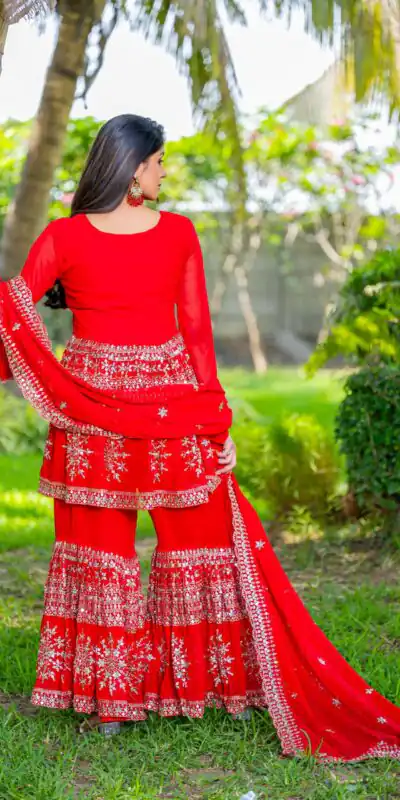 Red Georgette 7mm Sequence Work Salwar Suit | Jump Suits, Salwar suit, Casual Suits, Creative suits, Designer Suits, Palazzo Suits, Party Wear Suits, Patiala Suits, Straight Suits