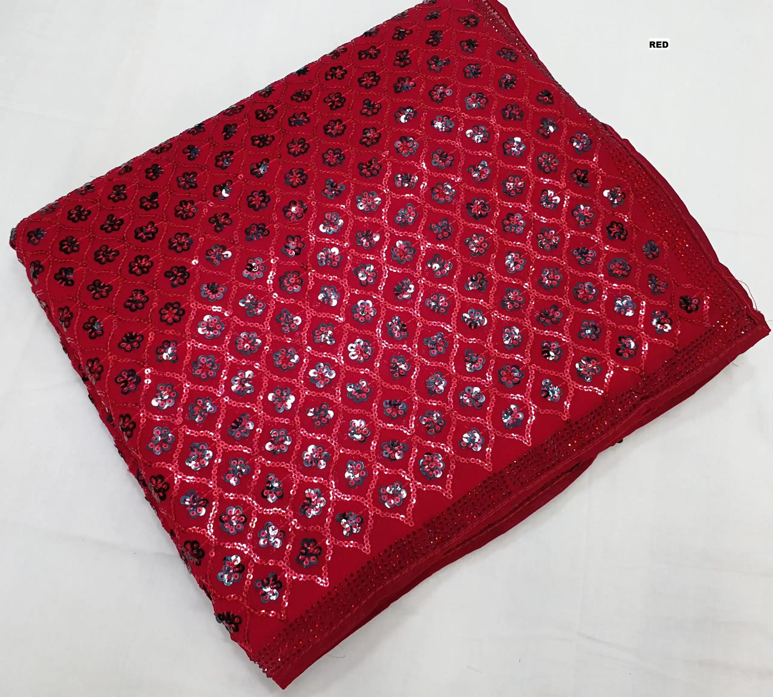 Red Georgette Dual Sequins Embroidery Sequins Work Saree | Sarees, Bollywood Sarees, Creative Sarees, Designer Sarees, Embroidered Sarees, Ethnic Saree, Modern Digital sarees, Party Wear Sarees