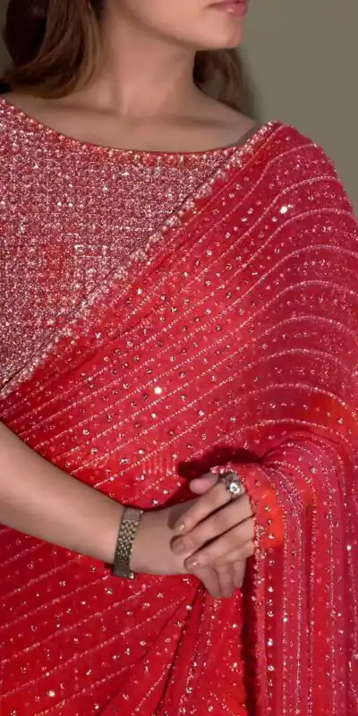 Red Georgette Embroidery Saree | Sarees, Bollywood Sarees, Creative Sarees, Designer Sarees, Embroidered Sarees, Ethnic Saree, Modern Digital sarees, Party Wear Sarees
