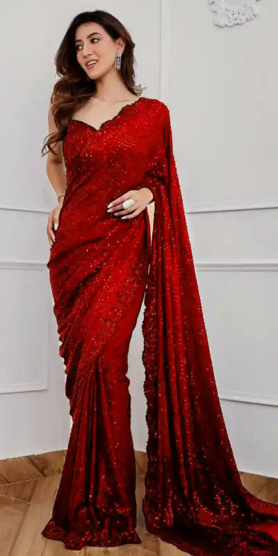 Red Georgette Embroidery Sequins Work Saree | Sarees, Bollywood Sarees, Creative Sarees, Designer Sarees, Embroidered Sarees, Ethnic Saree, Modern Digital sarees, Party Wear Sarees