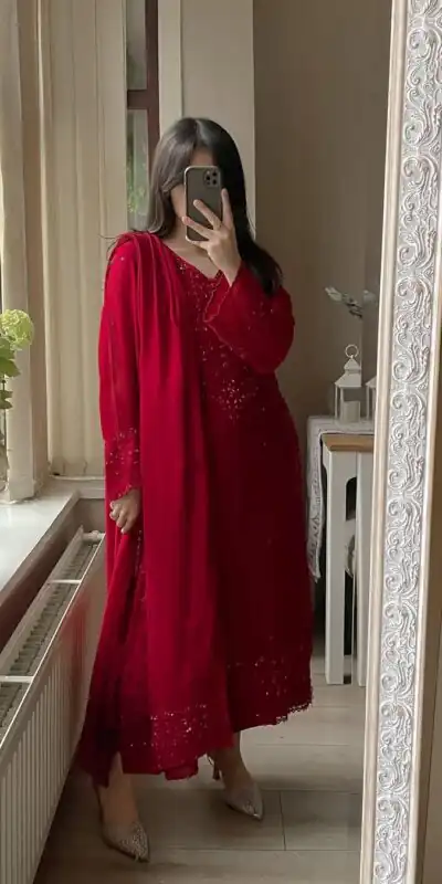 Red Georgette Embroidery Work Salwar Suit | Jump Suits, Tops & Bottoms, Track Suits, Salwar suit, Casual Suits, Creative suits, Designer Suits, Palazzo Suits, Party Wear Suits, Patiala Suits, Straight Suits, Trendy Wear