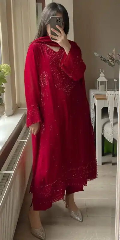 Red Georgette Embroidery Work Salwar Suit | Jump Suits, Tops & Bottoms, Track Suits, Salwar suit, Casual Suits, Creative suits, Designer Suits, Palazzo Suits, Party Wear Suits, Patiala Suits, Straight Suits, Trendy Wear