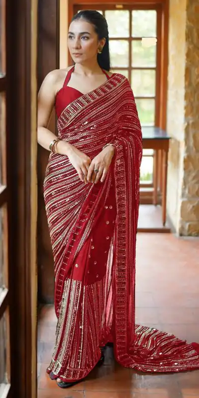 Red Georgette Embroidery Work Saree | Sarees, Bollywood Sarees, Creative Sarees, Designer Sarees, Embroidered Sarees, Ethnic Saree, Modern Digital sarees, Party Wear Sarees