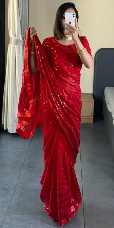 Red Georgette Fancy Sequence Work Saree | Sarees, Bollywood Sarees, Creative Sarees, Designer Sarees, Embroidered Sarees, Ethnic Saree, Modern Digital sarees, Party Wear Sarees