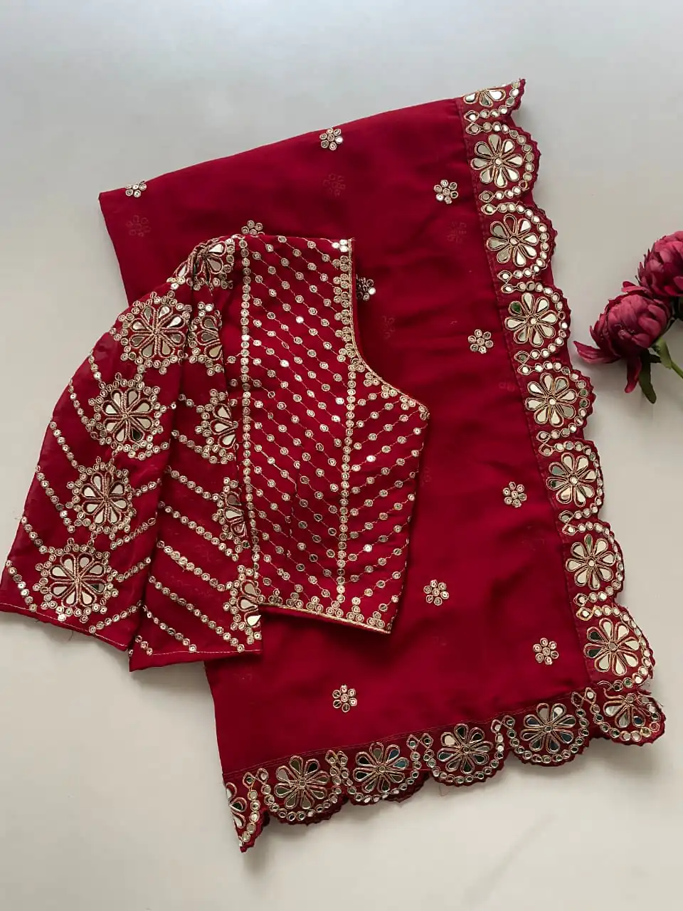 Red Georgette Mirror Sequence Work Saree | Sarees, Bollywood Sarees, Creative Sarees, Designer Sarees, Embroidered Sarees, Ethnic Saree, Modern Digital sarees, Party Wear Sarees