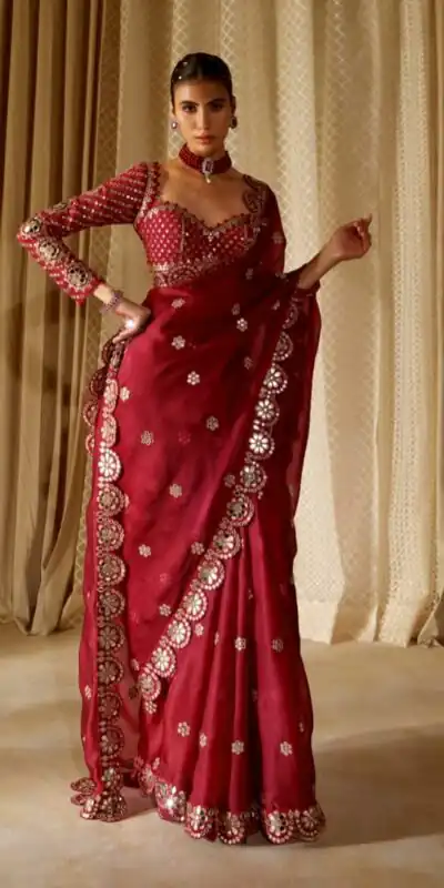 Red Georgette Mirror Sequence Work Saree | Sarees, Bollywood Sarees, Creative Sarees, Designer Sarees, Embroidered Sarees, Ethnic Saree, Modern Digital sarees, Party Wear Sarees