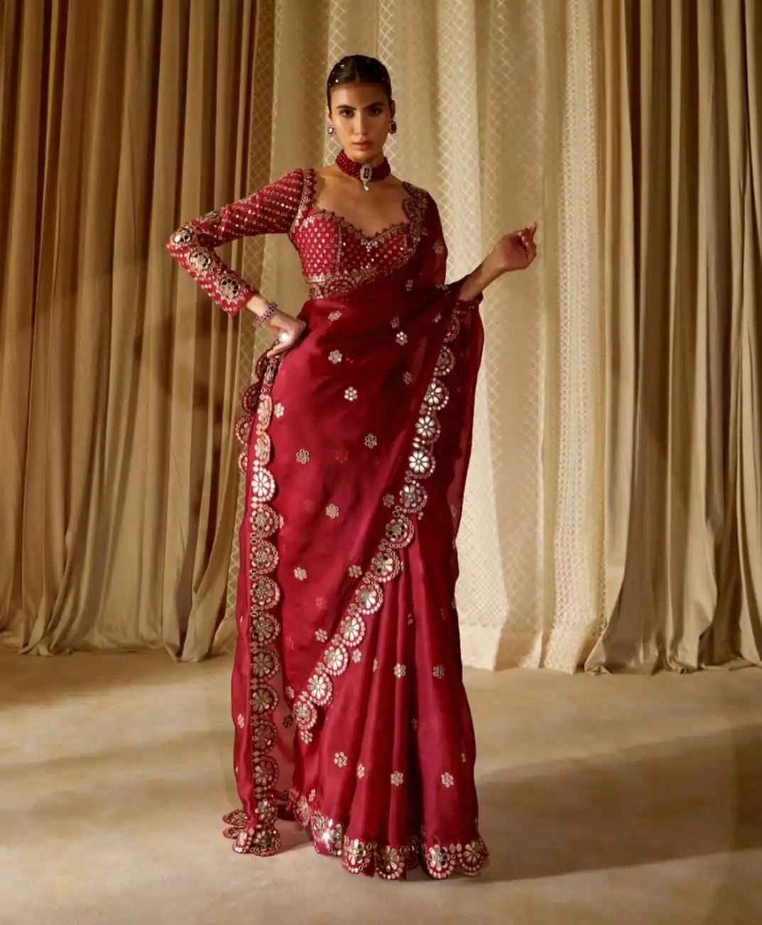 Red Georgette Mirror Sequence Work Saree | Sarees, Bollywood Sarees, Creative Sarees, Designer Sarees, Embroidered Sarees, Ethnic Saree, Modern Digital sarees, Party Wear Sarees