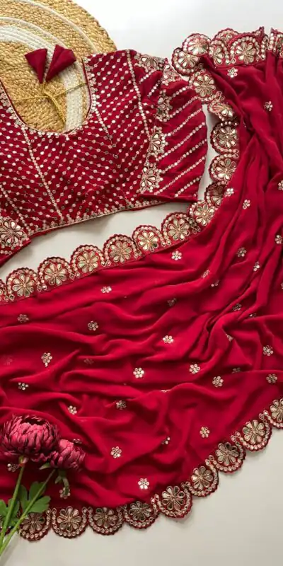 Red Georgette Mirror Sequence Work Saree | Sarees, Bollywood Sarees, Creative Sarees, Designer Sarees, Embroidered Sarees, Ethnic Saree, Modern Digital sarees, Party Wear Sarees