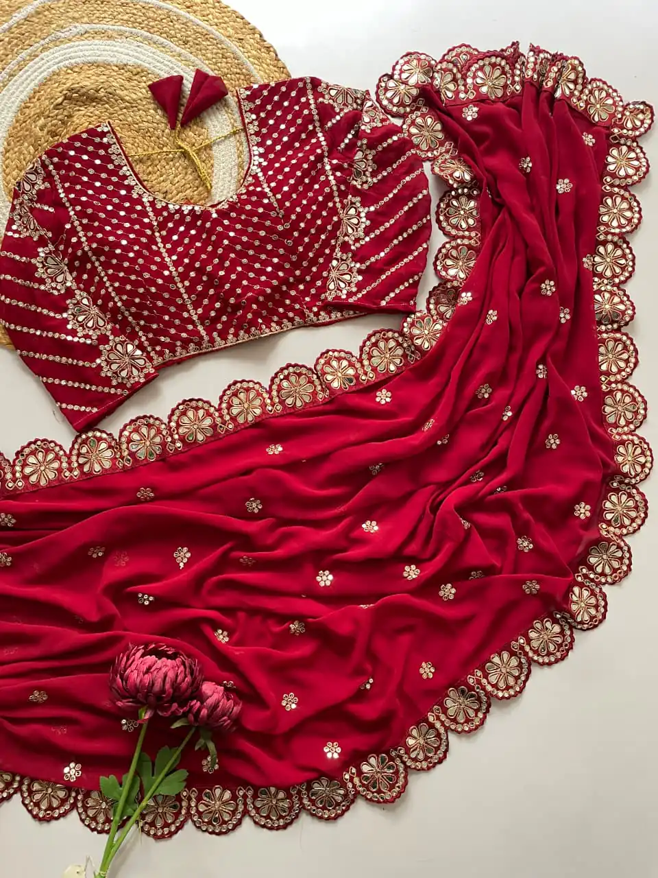Red Georgette Mirror Sequence Work Saree | Sarees, Bollywood Sarees, Creative Sarees, Designer Sarees, Embroidered Sarees, Ethnic Saree, Modern Digital sarees, Party Wear Sarees