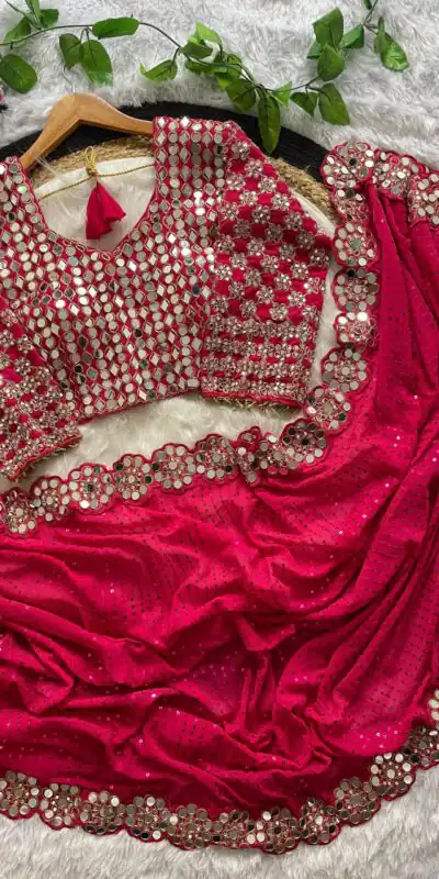 Red Georgette Sequence Work Saree | Sarees, Bollywood Sarees, Creative Sarees, Designer Sarees, Embroidered Sarees, Ethnic Saree, Modern Digital sarees, Party Wear Sarees