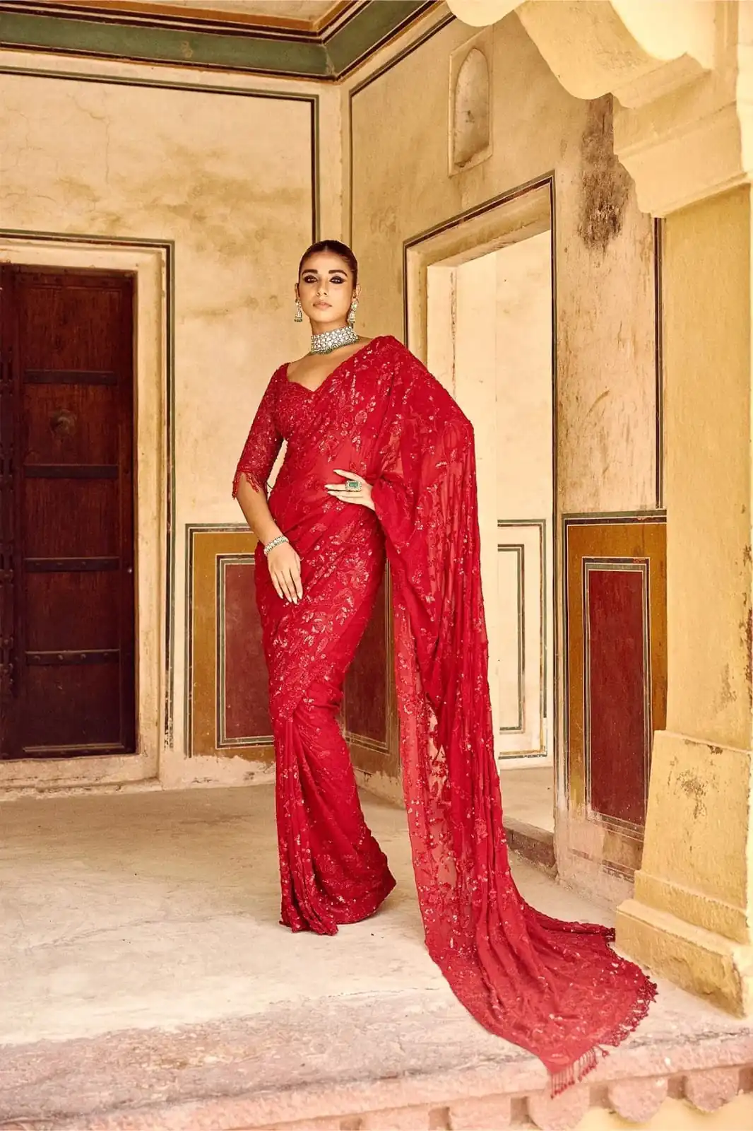 Red Georgette Sequins Embroidery Work Saree | Sarees, Bollywood Sarees, Creative Sarees, Designer Sarees, Embroidered Sarees, Ethnic Saree, Modern Digital sarees, Party Wear Sarees