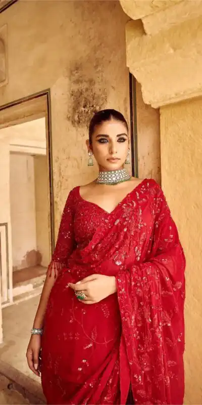 Red Georgette Sequins Embroidery Work Saree | Sarees, Bollywood Sarees, Creative Sarees, Designer Sarees, Embroidered Sarees, Ethnic Saree, Modern Digital sarees, Party Wear Sarees