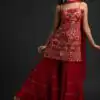Red Georgette Sharara Suit with Mirror Work | Salwar suit, Casual Suits, Creative suits, Designer Suits, Palazzo Suits, Party Wear Suits, Straight Suits