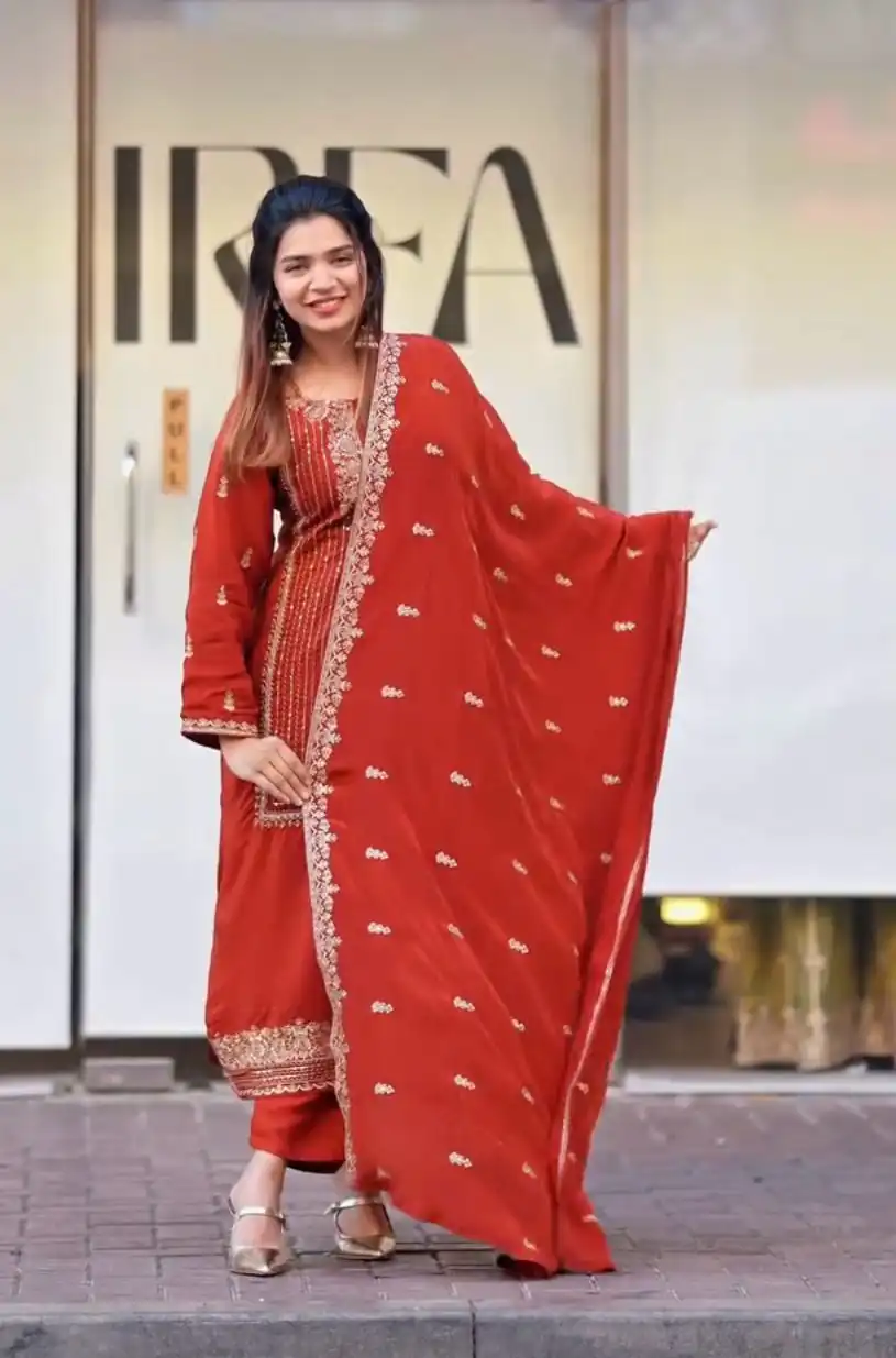 Red Georgette With Embroidery Work Salwar Suit | Jump Suits, Salwar suit, Casual Suits, Creative suits, Designer Suits, Palazzo Suits, Party Wear Suits, Patiala Suits, Straight Suits
