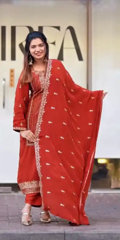 Red Georgette With Embroidery Work Salwar Suit | Jump Suits, Salwar suit, Casual Suits, Creative suits, Designer Suits, Palazzo Suits, Party Wear Suits, Patiala Suits, Straight Suits