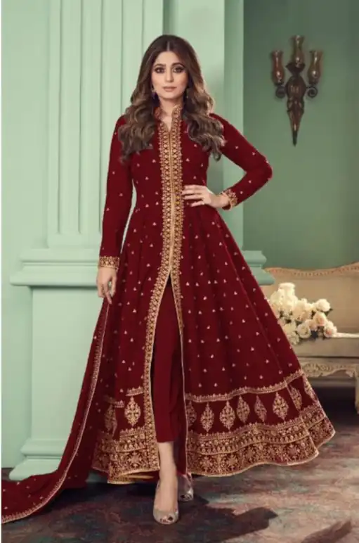 Red Heavy Georgette Embroidery Sharara Suit | Jump Suits, Salwar suit, Casual Suits, Creative suits, Designer Suits, Palazzo Suits, Party Wear Suits, Patiala Suits, Straight Suits