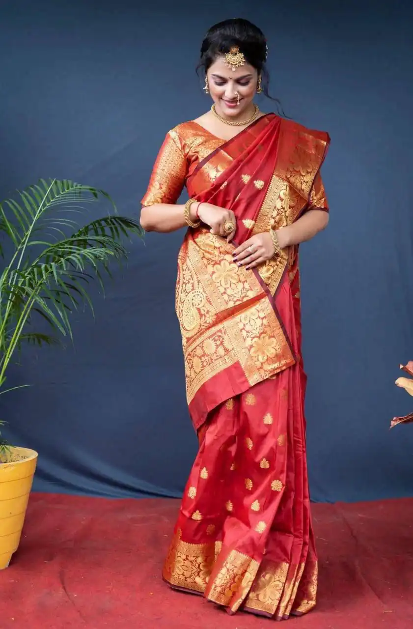 Red Lichi Silk Border Work Saree | Sarees, Bollywood Sarees, Creative Sarees, Designer Sarees, Embroidered Sarees, Ethnic Saree, Modern Digital sarees, Party Wear Sarees