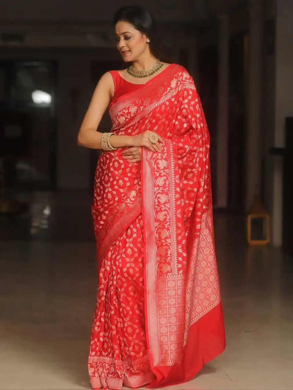 Red Lichi Silk Jacquard Border Work Saree | Sarees, Bollywood Sarees, Creative Sarees, Designer Sarees, Embroidered Sarees, Ethnic Saree, Modern Digital sarees, Party Wear Sarees