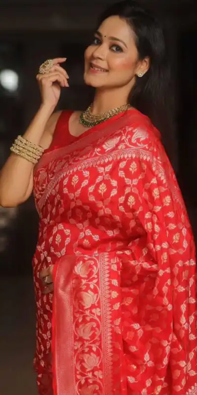 Red Lichi Silk Jacquard Border Work Saree | Sarees, Bollywood Sarees, Creative Sarees, Designer Sarees, Embroidered Sarees, Ethnic Saree, Modern Digital sarees, Party Wear Sarees