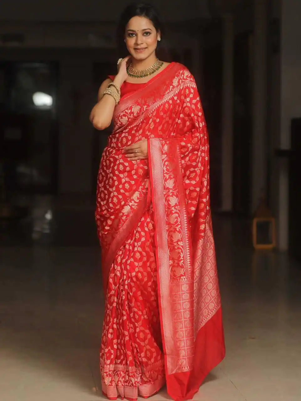 Red Lichi Silk Jacquard Border Work Saree | Sarees, Bollywood Sarees, Creative Sarees, Designer Sarees, Embroidered Sarees, Ethnic Saree, Modern Digital sarees, Party Wear Sarees