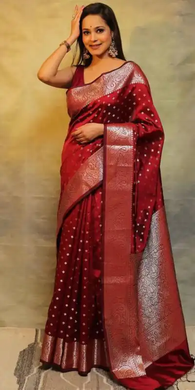 Red Lichi Silk Jacquard Rich Pallu Saree | Sarees, Bollywood Sarees, Creative Sarees, Designer Sarees, Embroidered Sarees, Ethnic Saree, Modern Digital sarees, Party Wear Sarees