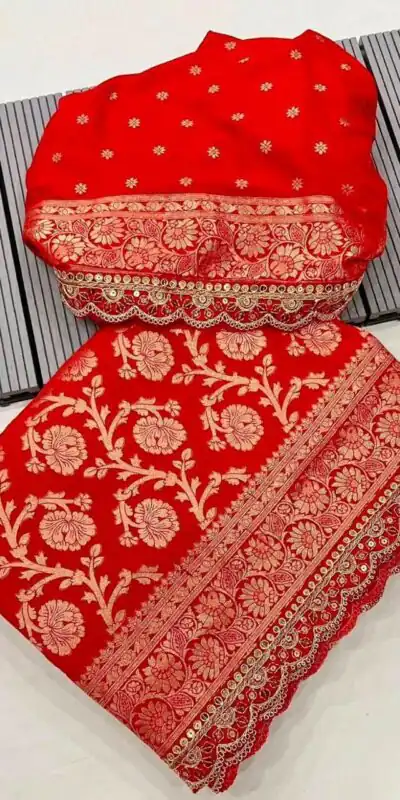Red Litchi Silk Embroidery Lace Work Saree | Sarees, Bollywood Sarees, Creative Sarees, Designer Sarees, Embroidered Sarees, Ethnic Saree, Modern Digital sarees, Party Wear Sarees