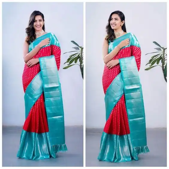 Red Litchi Silk Pallu & Jacquard Work Saree | Sarees, Bollywood Sarees, Creative Sarees, Designer Sarees, Embroidered Sarees, Ethnic Saree, Modern Digital sarees, Party Wear Sarees