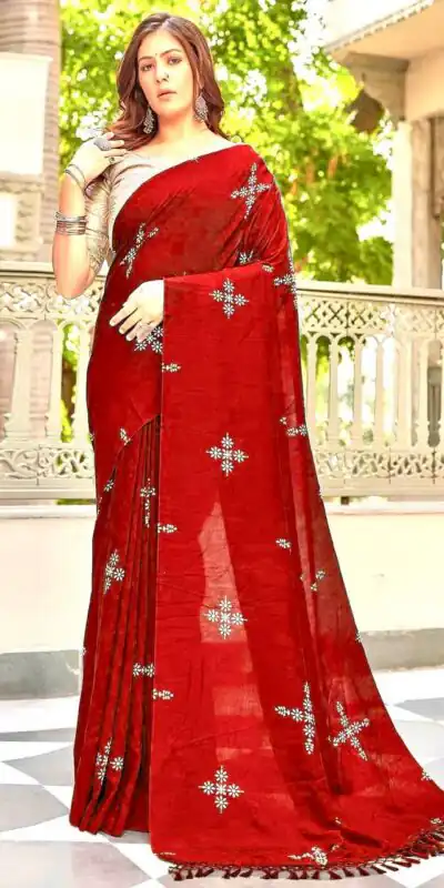 Red Natural Silk With Thread Embroidery Saree | Sarees, Bollywood Sarees, Creative Sarees, Designer Sarees, Embroidered Sarees, Ethnic Saree, Modern Digital sarees, Party Wear Sarees