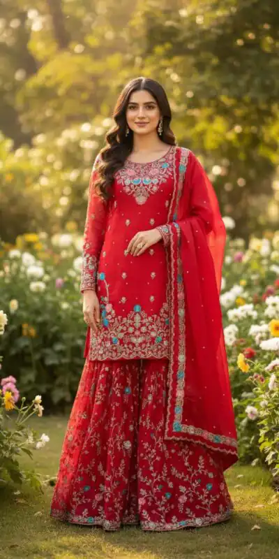 Red Organza Silk Sequence Moti Work Salwar Suit | Jump Suits, Salwar suit, Casual Suits, Creative suits, Designer Suits, Palazzo Suits, Party Wear Suits, Patiala Suits, Straight Suits