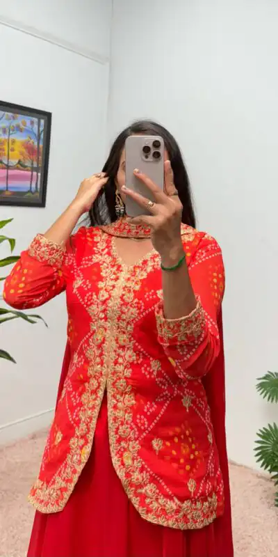 Red Printed Faux Georgette Embroidery Work Salwar Suit | Jump Suits, Salwar suit, Casual Suits, Creative suits, Designer Suits, Palazzo Suits, Party Wear Suits, Patiala Suits, Straight Suits