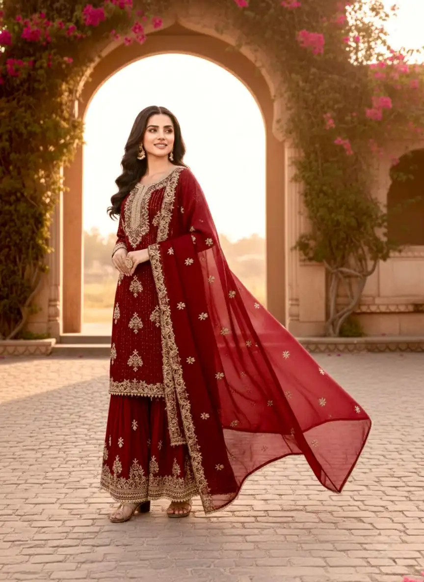Red Pure Organza Silk Embroidery Cut Work Salwar Suit | Jump Suits, Salwar suit, Casual Suits, Creative suits, Designer Suits, Palazzo Suits, Party Wear Suits, Patiala Suits, Straight Suits