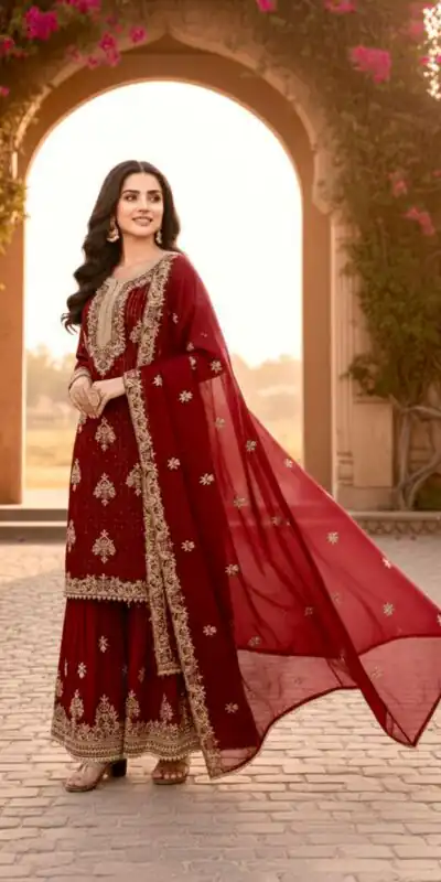 Red Pure Organza Silk Embroidery Cut Work Salwar Suit | Jump Suits, Salwar suit, Casual Suits, Creative suits, Designer Suits, Palazzo Suits, Party Wear Suits, Patiala Suits, Straight Suits